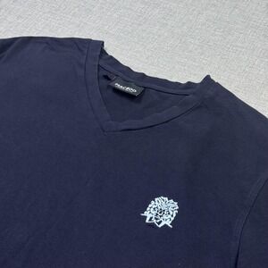 MACZOO T-Shirt Mens L Blue V-Neck Embroidered Logo Cotton Jersey Lightweight